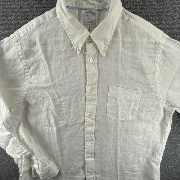 Brooks Brothers Baird Mcnutt Button-Down XL Regent Linen White Solid Mens Shirt - Picture 1 of 14